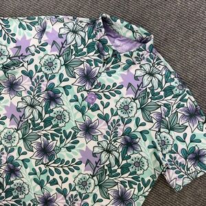 Pins & Aces Golf Polo Shirt Mens XXL Floral Purple Teal Performance Short Sleeve